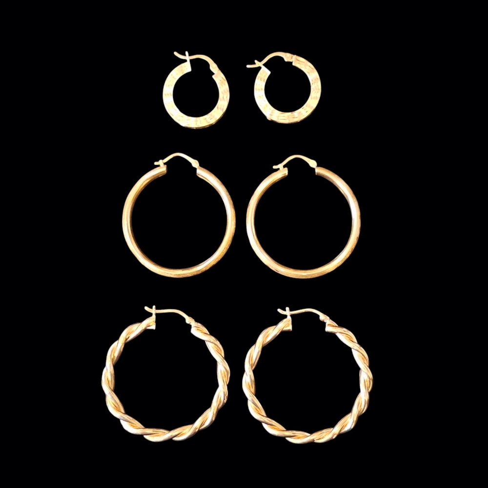 Etched 14k Gold Hoop Earrings - Picture 14 of 16